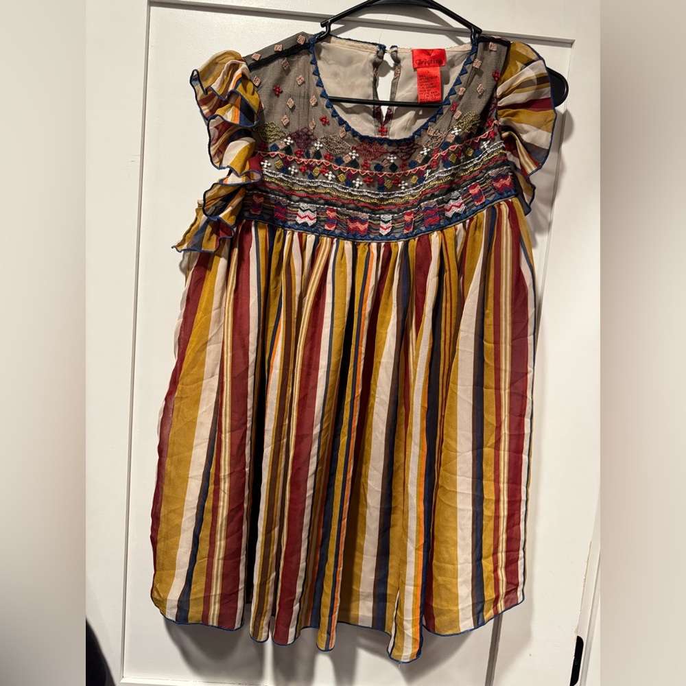 Cristina Embroidered Sheer Top in Navy, Red & Cream